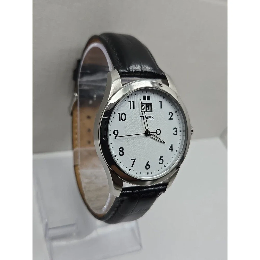 Timex Elevated Classics Big Date Mens White Dial Analog Quartz Watch New Battery